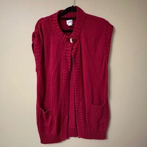 Chicos Red Knit Sleeveless Button Front Vest Cardigan Sweater Size 3/XL Bamboo